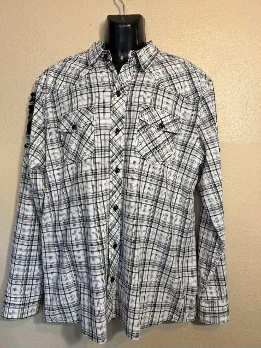 District 91 Men's White & Black Plaid Button-Down Shirt 100% cotton